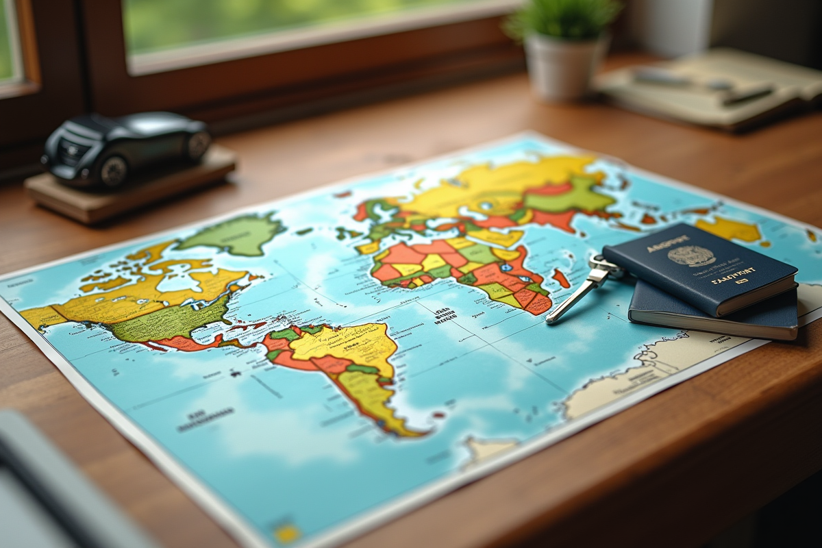 Carte de permis européen avec clés et passeport sur une table