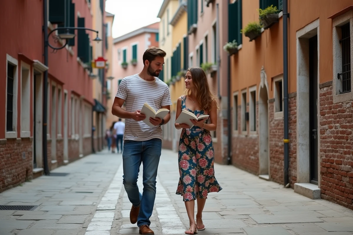 Jeune couple découvrant Venise dans le quartier de Cannaregio