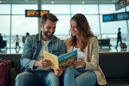 Jeune couple voyageant à l'aéroport en France