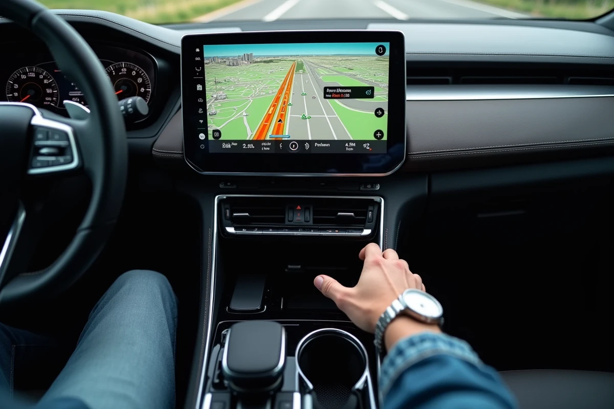 Écran de navigation intégré dans un SUV affichant une carte ViaMichelin avec infos trafic colorées en temps réel