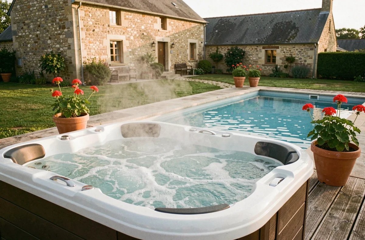 Spa privatif 5 places et piscine privée de la fermette de Lillers, gîte avec équipements bien-être