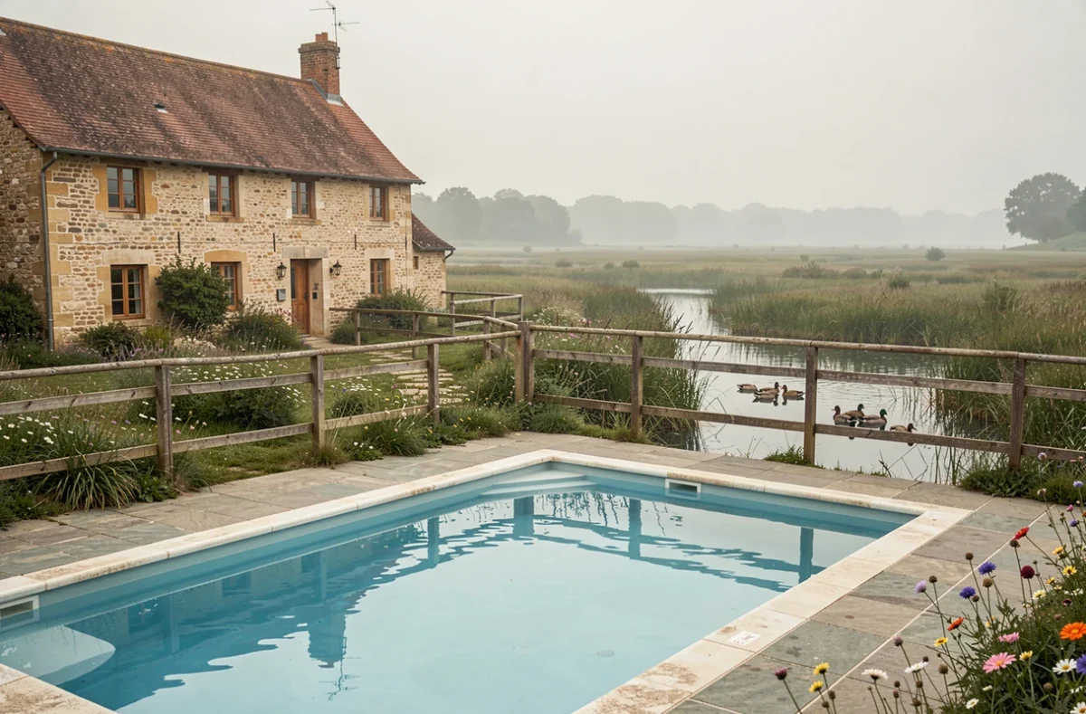 Piscine chauffée d'un gîte nature au cœur du marais dans les Hauts-de-France, La Fermette du Marais