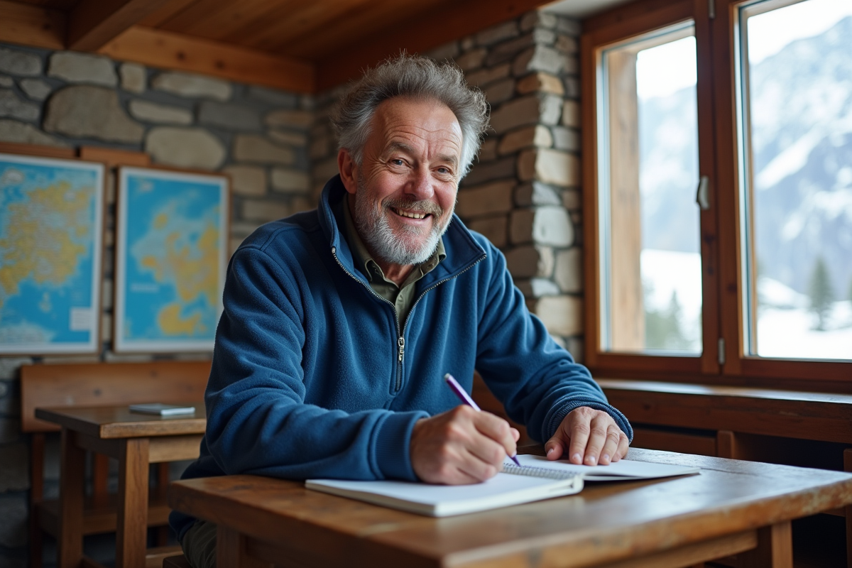 Gardien de refuge assis dans la salle chaleureuse