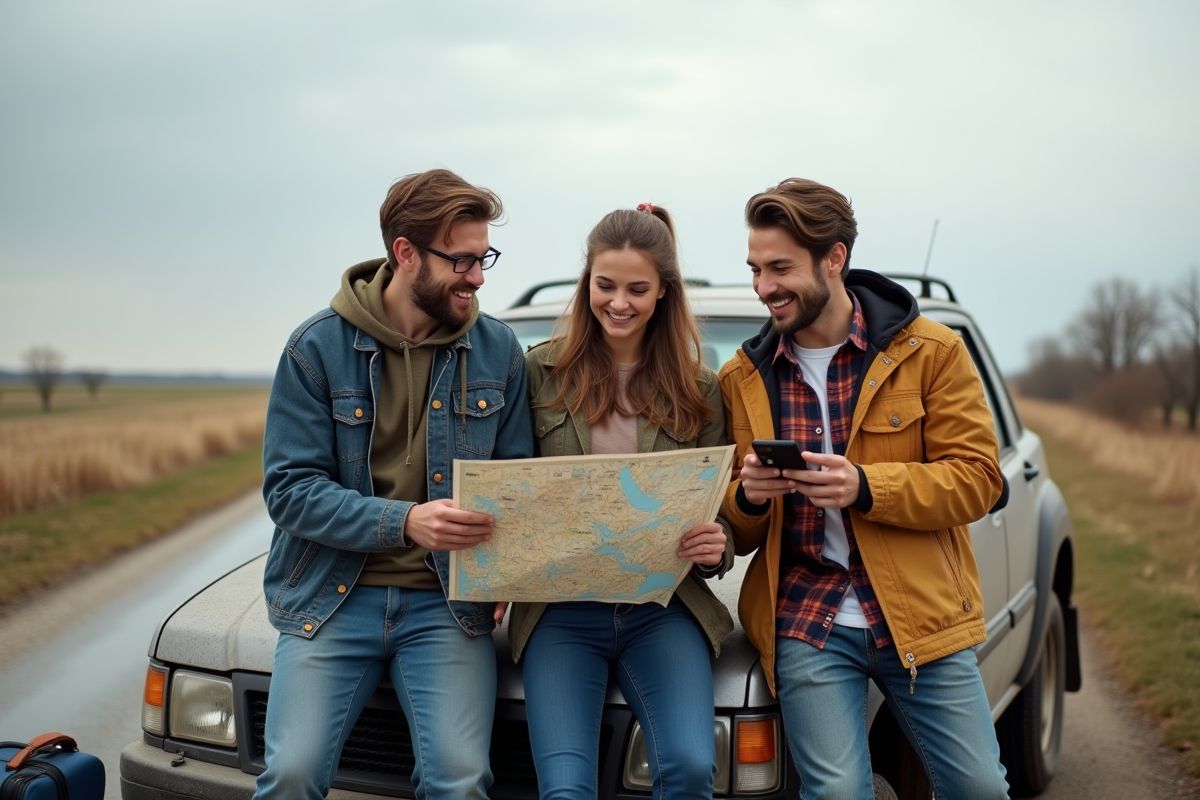 Groupe de voyageurs discutant près d