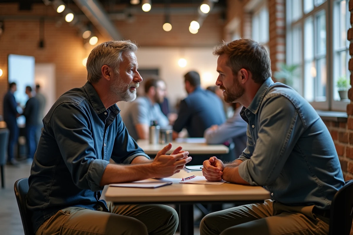 Homme discutant avec un sponsor lors d