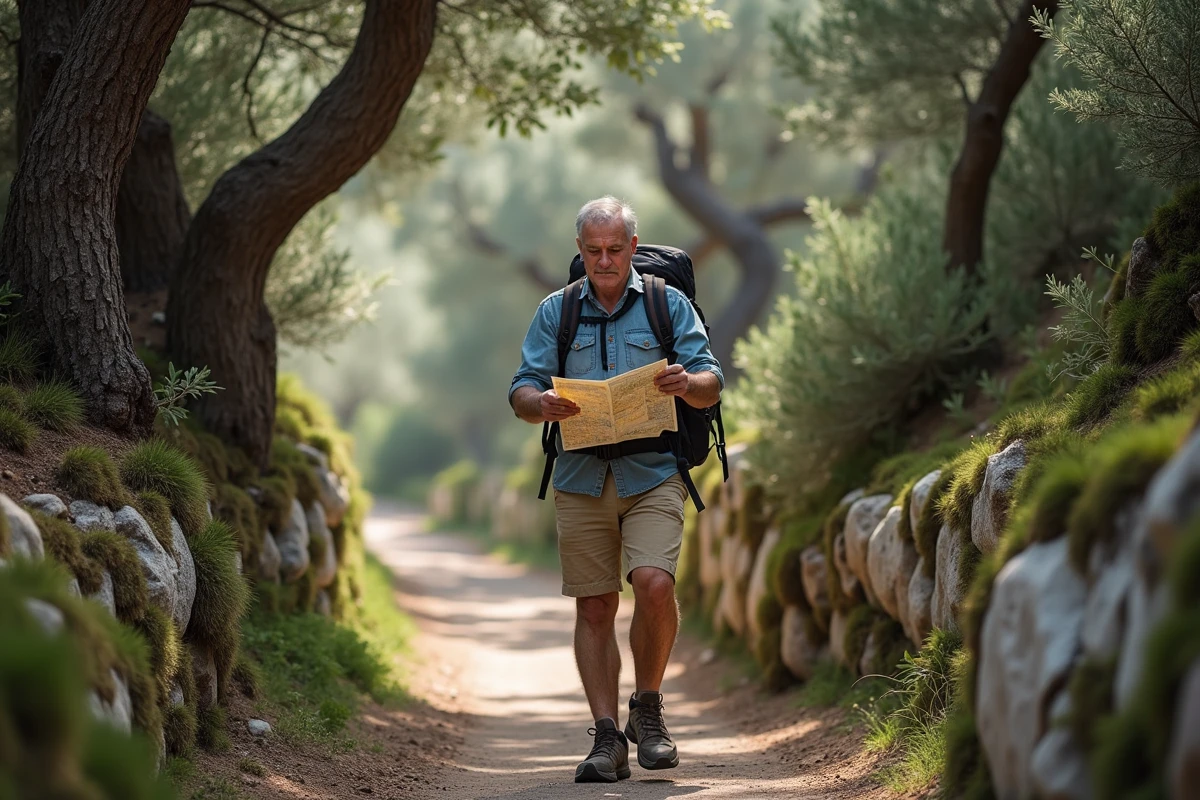 Homme en randonnée sur un sentier forestier de Lokrum
