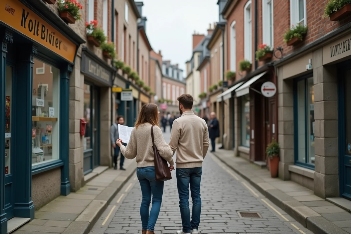 Jeune couple examinant une carte dans une rue d