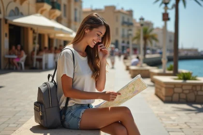 Jeune femme souriante consulte une carte dans San Pawl ilBahar