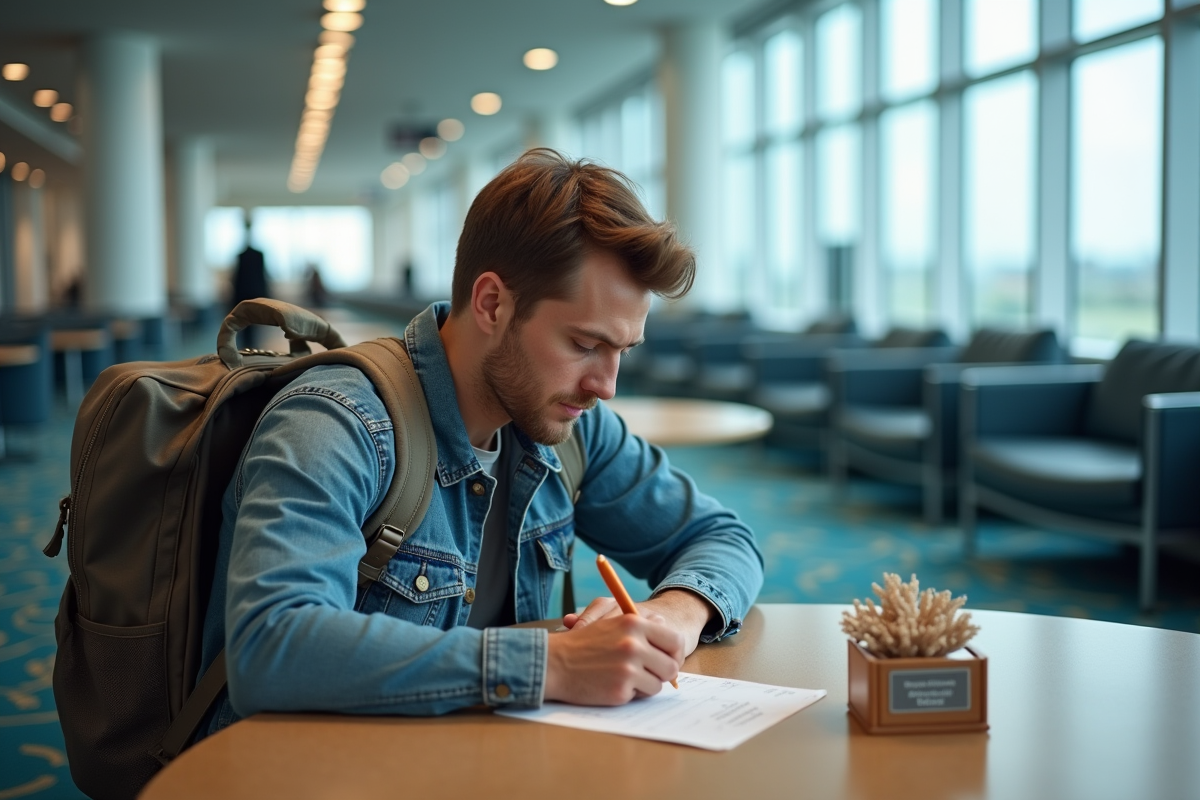 Jeune voyageur remplissant un formulaire avec coraux en Australie