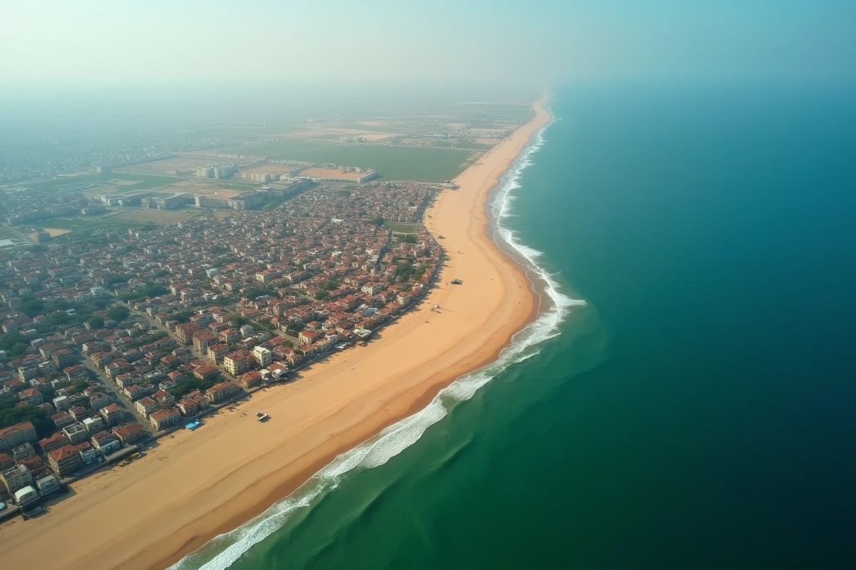 Vue aérienne de la presqu'île du Cap-Vert à Dakar illustrant la position géographique du Sénégal à l'extrémité ouest de l'Afrique